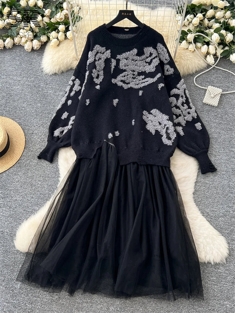 Bohemian Embroidered Sweater Loose Dress