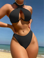 Sexy Halter Cross Underwire Bikini Set