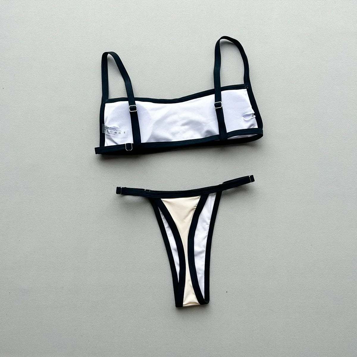 Sexy Beige Black Patchwork Bikini Set