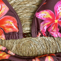 Sexy Coffee Flower Print Bikini Set