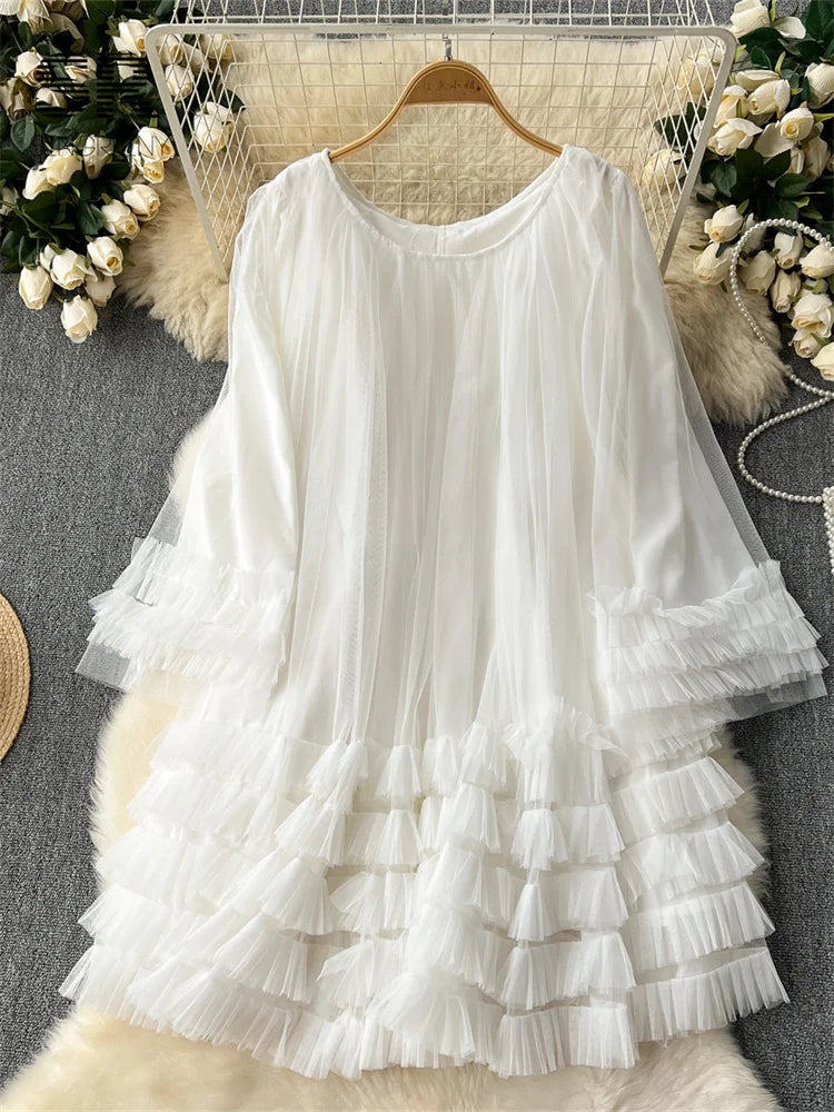 Mesh Ruffles Loose Mini Dress