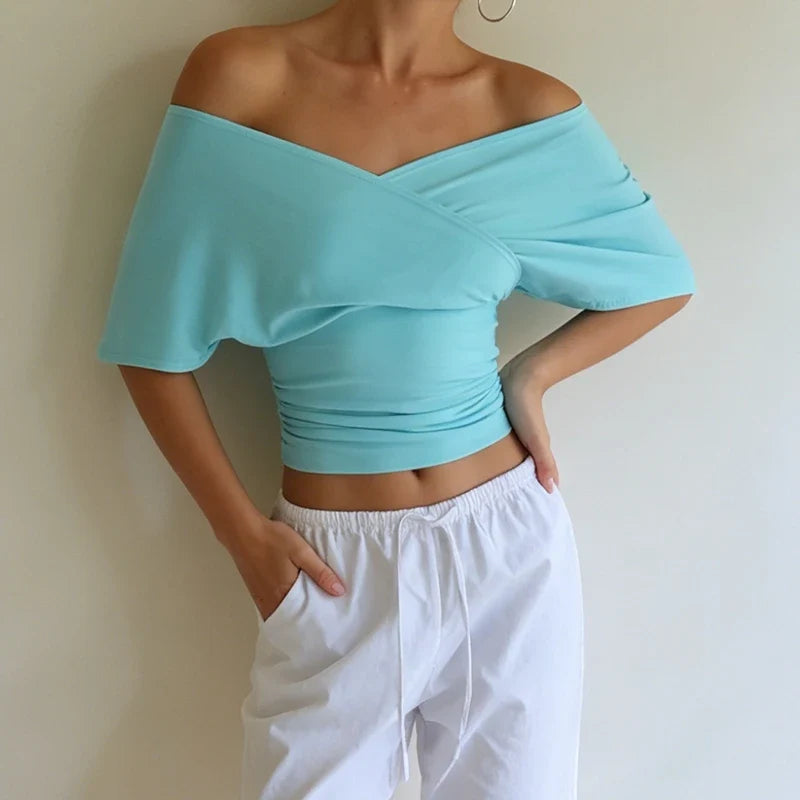 Off Shoulder Wrap Crop Top