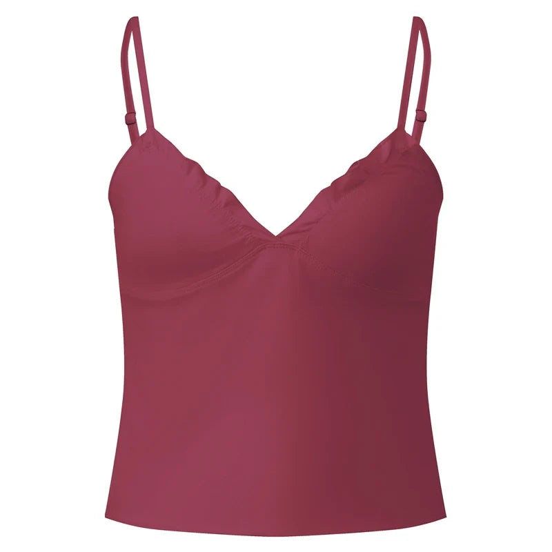 Spaghetti Strap Ruffled Bust Tank Tops