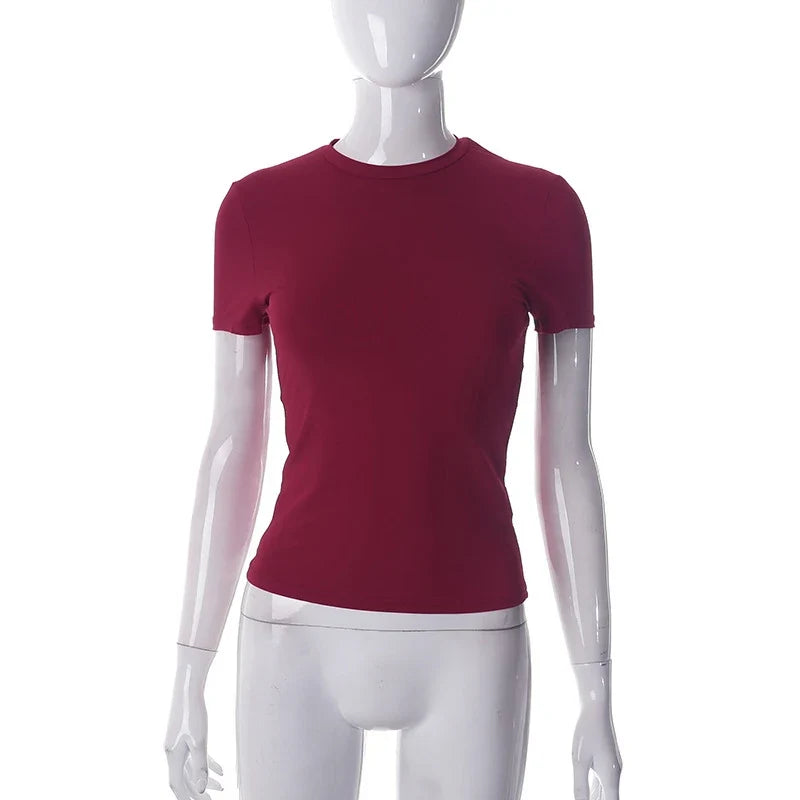Spring New Short Sleeve T-Shirt Solid Simple Casual Soft All-Match Hot Basic Crop Tops