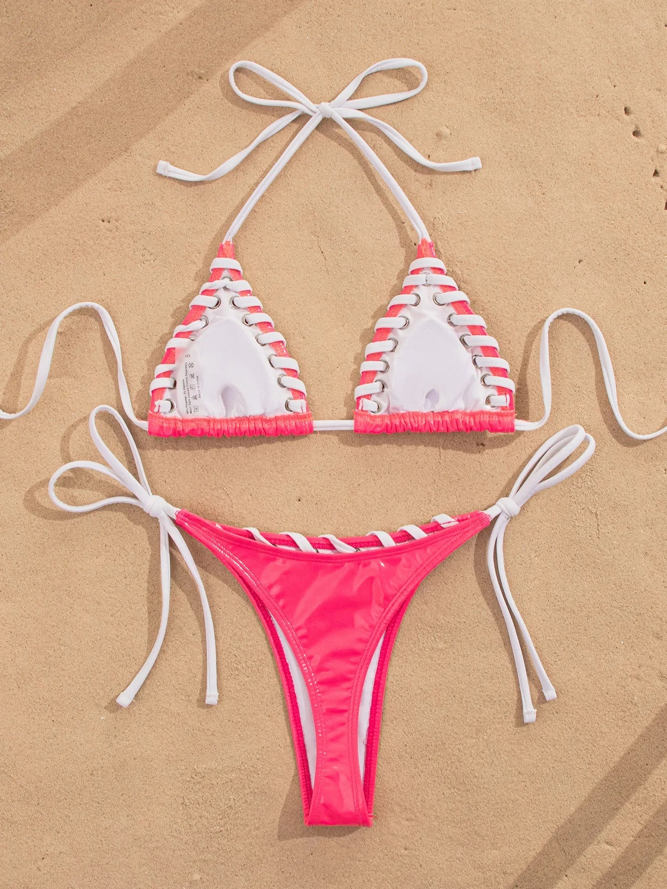 Sexy Pink Patchwork Micro Bikini Set