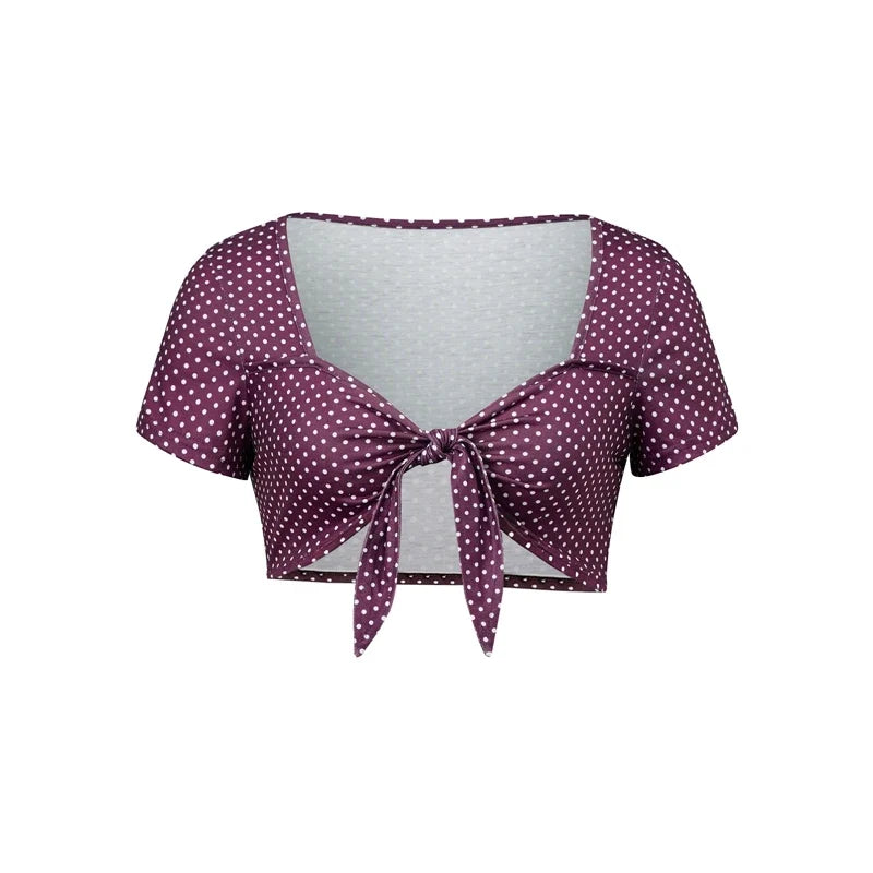 Polka Dot Front Tie Knot Crop Top