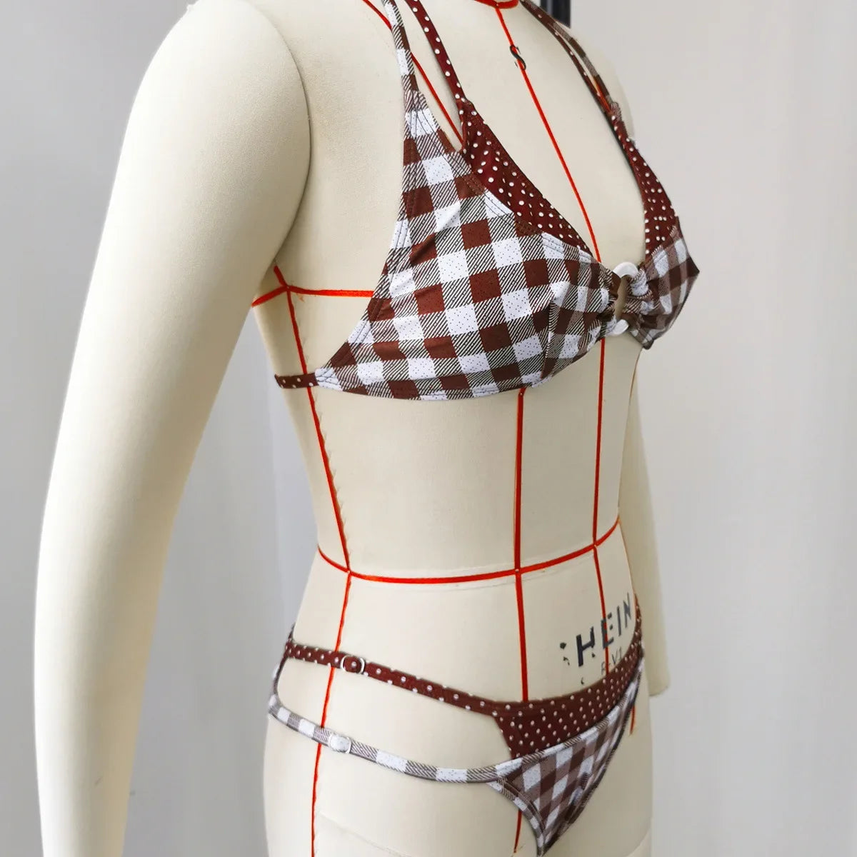Sexy Coffee Plaid Bikini Set