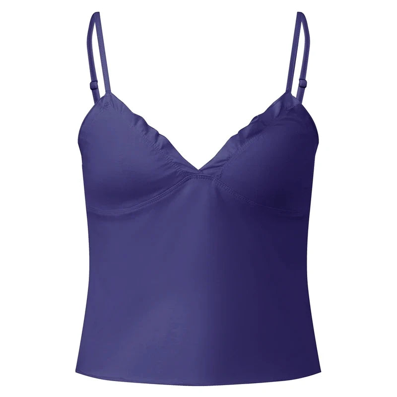 Spaghetti Strap Ruffled Bust Tank Tops