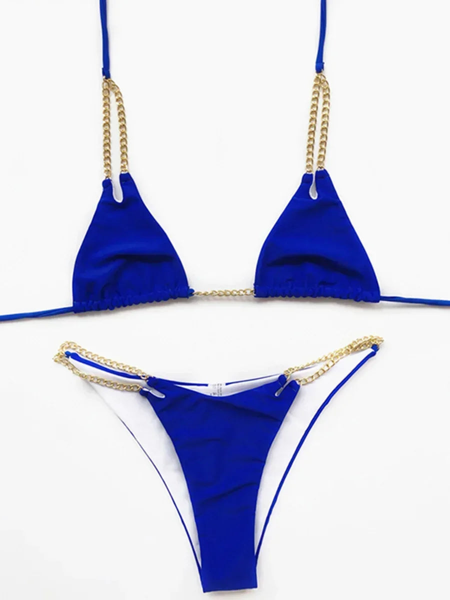 Sexy Halter Metal Chains Brazilian Bikini