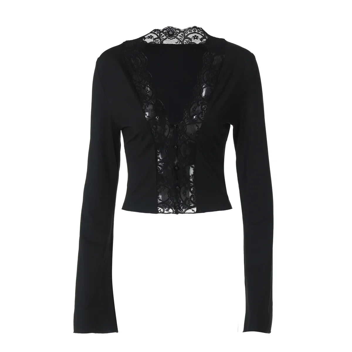 Sexy Lace Panel V Neck Crop Top