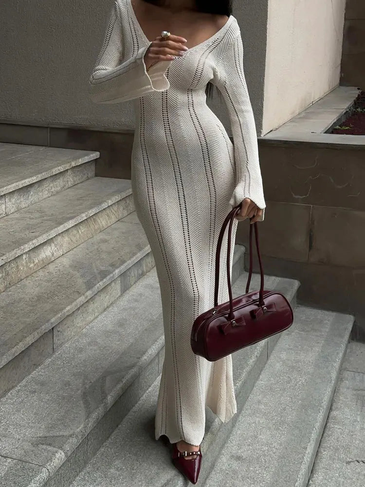 Knitted Hollow Out Sexy Maxi Dress