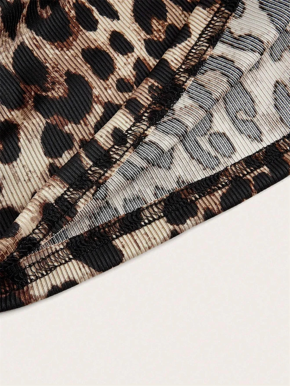 Lace Trim Leopard Printing Rib-Knit Strapless Bandeau Top
