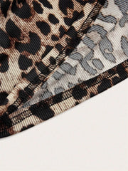 Lace Trim Leopard Printing Rib-Knit Strapless Bandeau Top