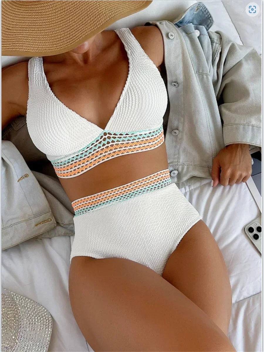 Sexy White Patchwork Bikini Set