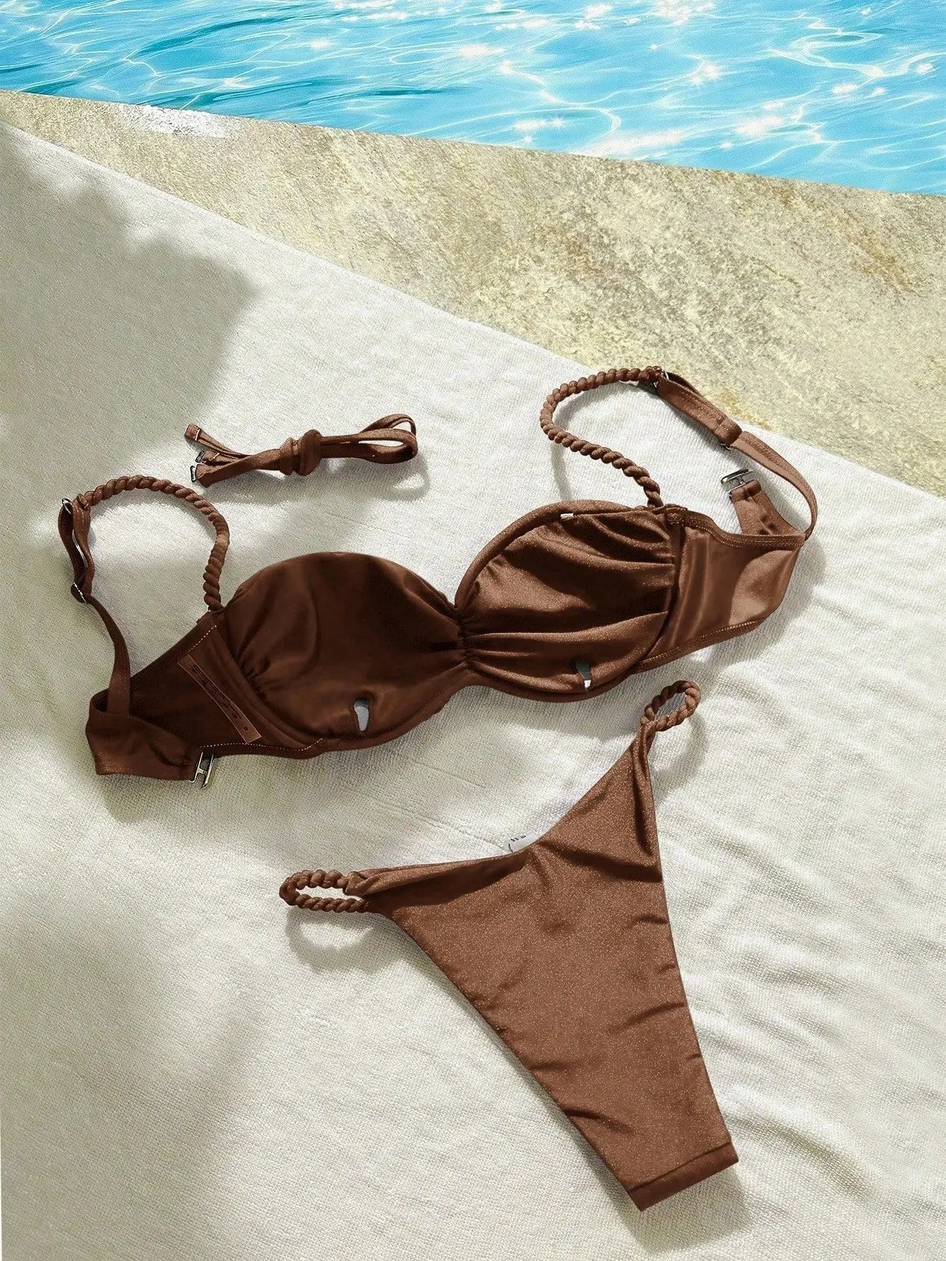 Satin Coffee Bikini Set