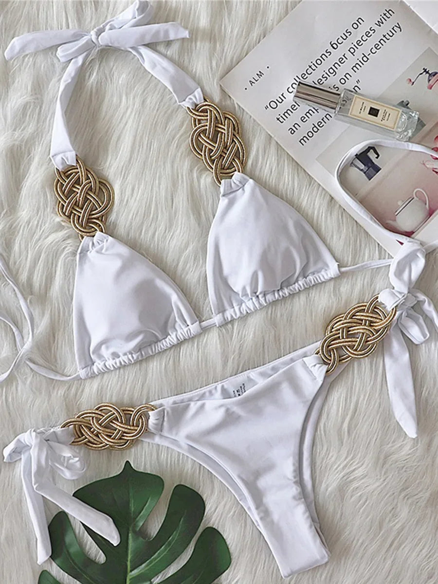 New Patchwork Halter Knitted Bikini