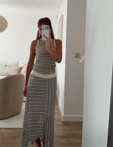Striped Knit 2 Piece Set Sleeveless Tank Top