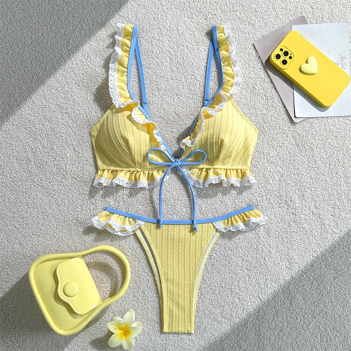 Sexy Yellow Pink Bikini Set