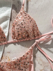 Shiny Sequin Pink Micro Bikini