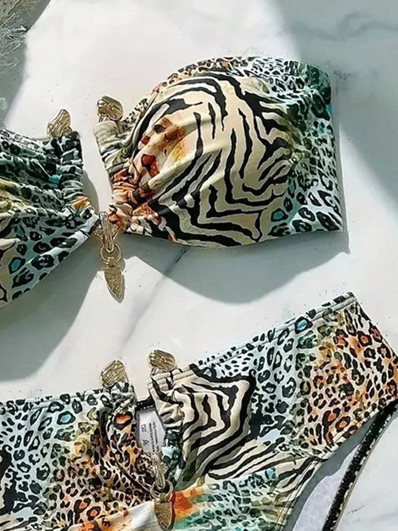 Metal V Wire Zebra Tiger Print Push Up High Waist Swimsuit