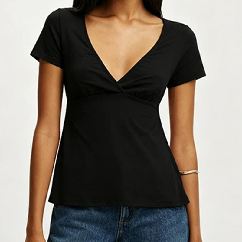Cross V-Neck Short Sleeve Crop Top
