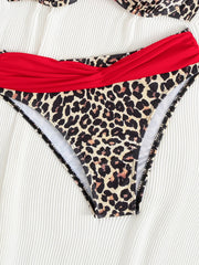 Sexy Red Leopard Print Patchwork Bikini Set