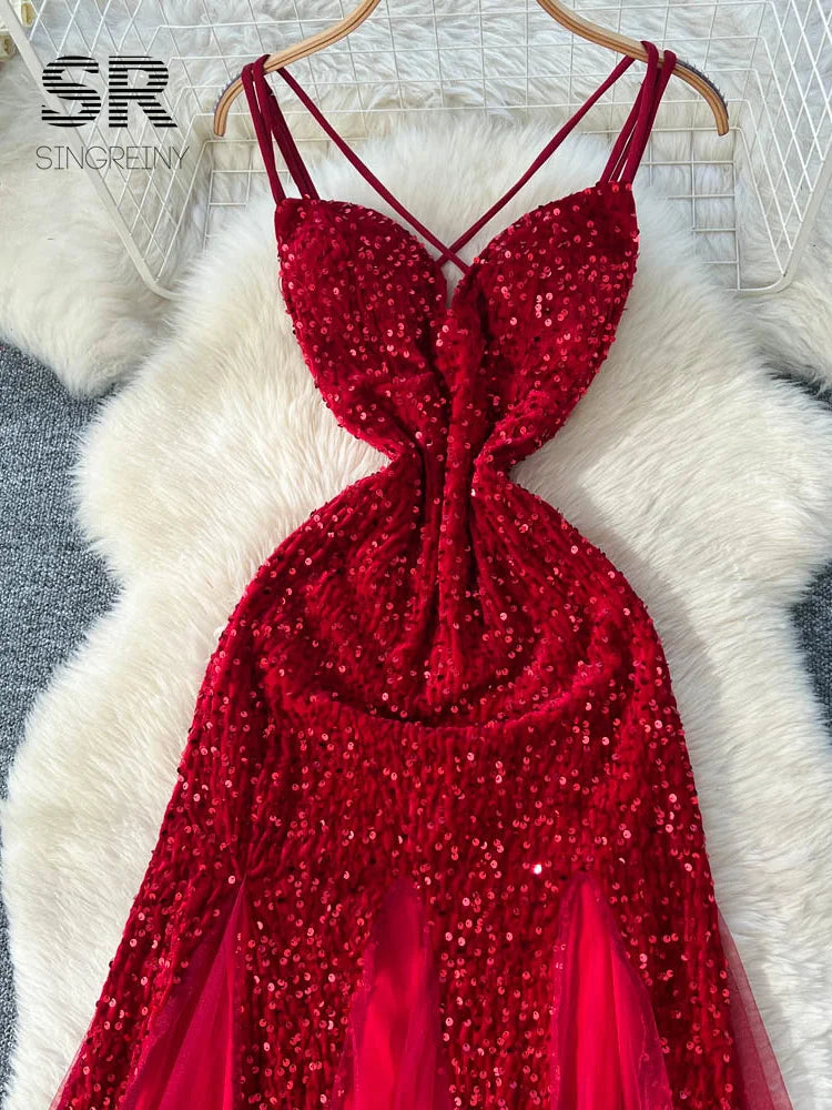 Sequined Velvet Slip Dress