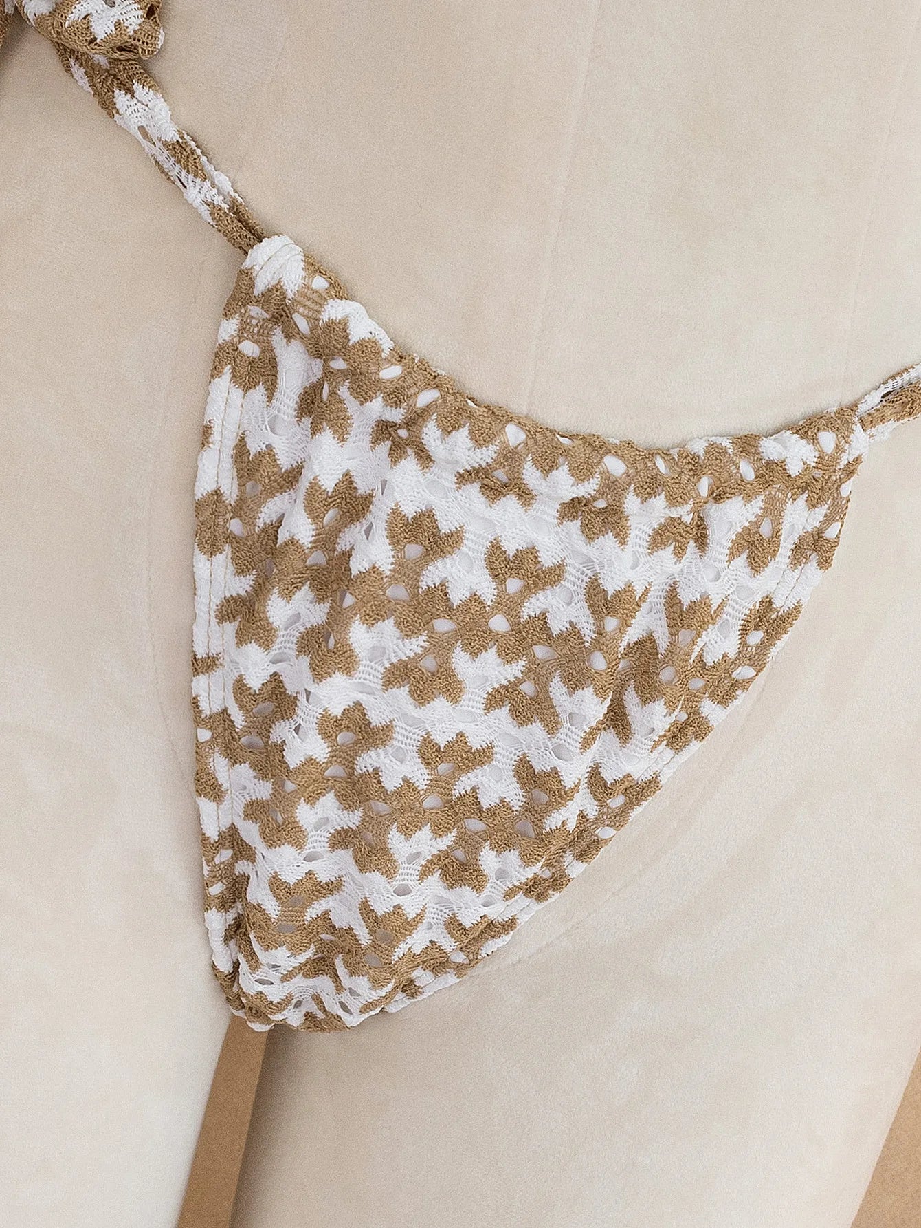 Vintage Khaki Striped Knitted Bikini Set