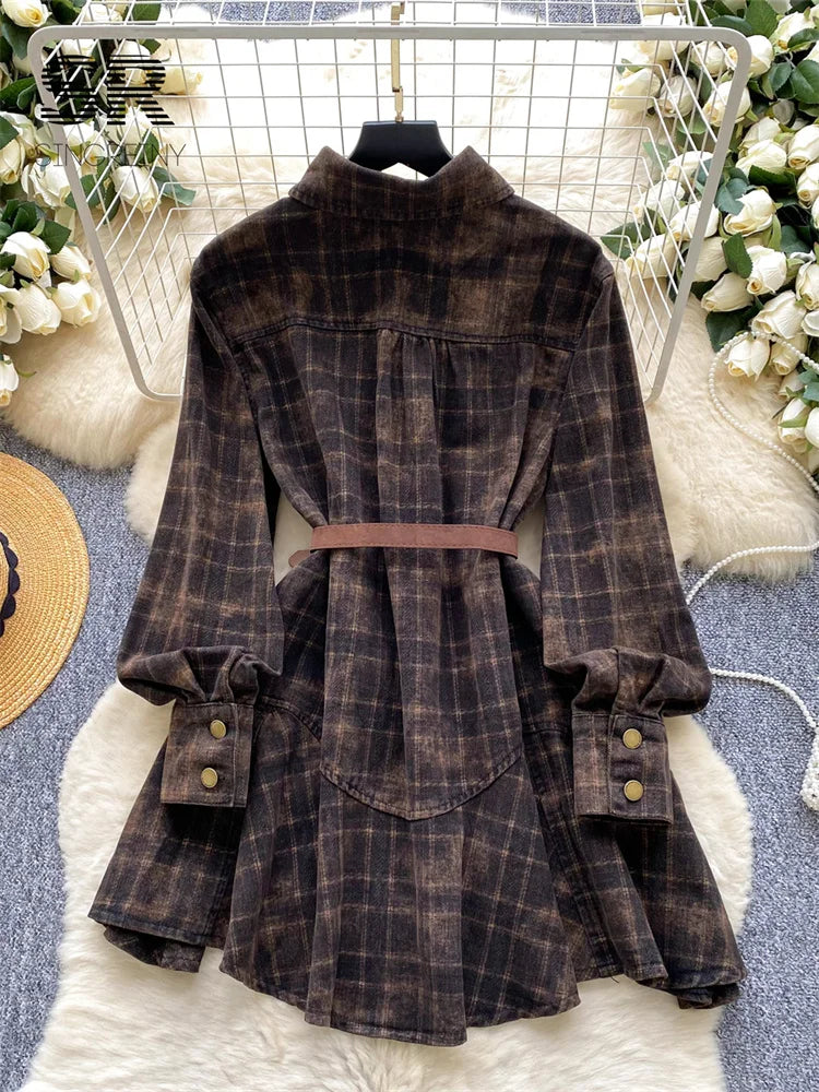 Korean Style Plaid Short Dress