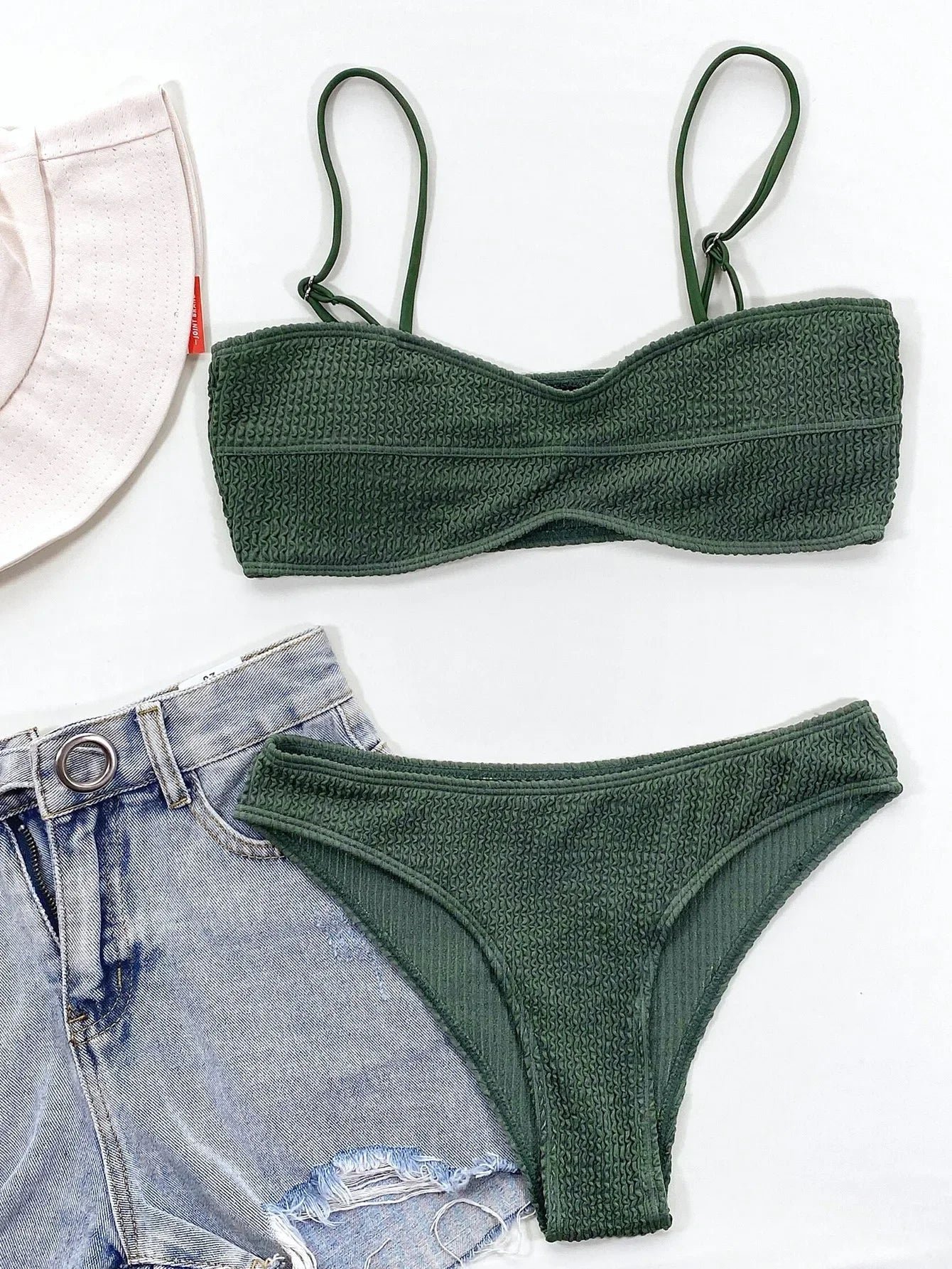 Green Black Push Up Pleate Swimsuit