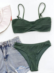 Green Black Push Up Pleate Swimsuit