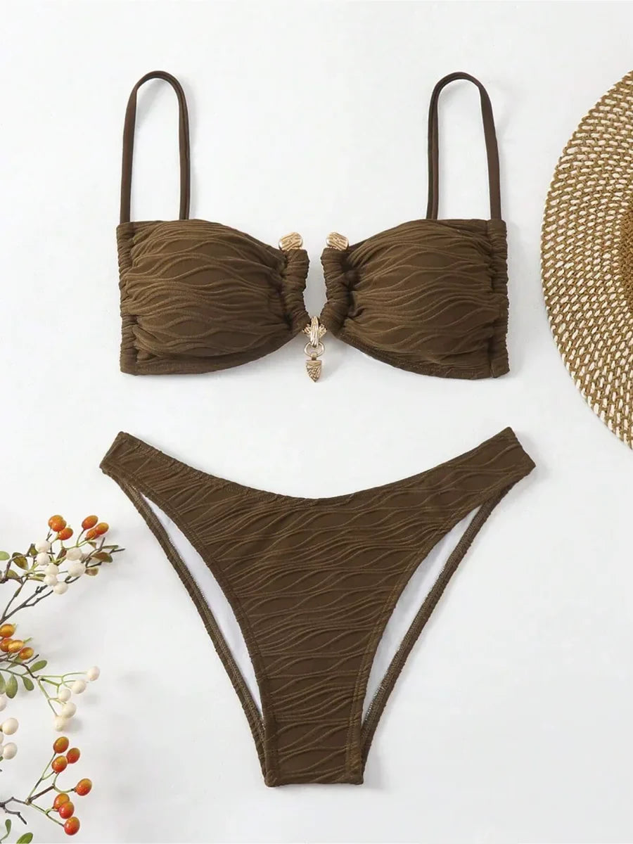 Wrinkled Crinkled Metal Ring Bikini