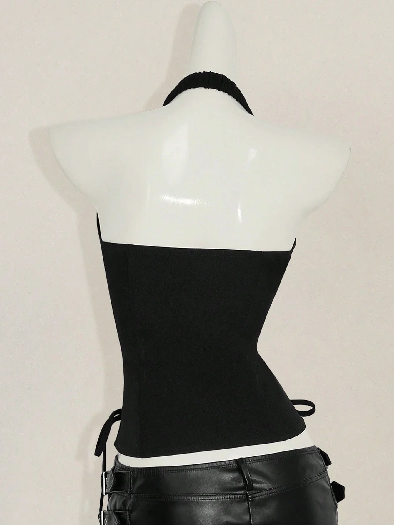 Gothic Zippered Front Opening Slim Fit Side Tie-Strap Backless Crop Top
