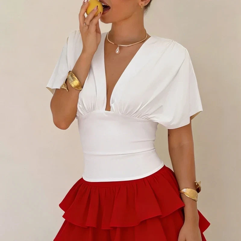 Patchwork Cinched Waist Crop Tops
