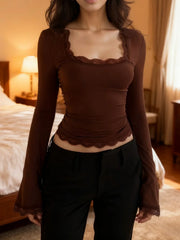 Elegant Slim Fit Flare Sleeve Cropped Top