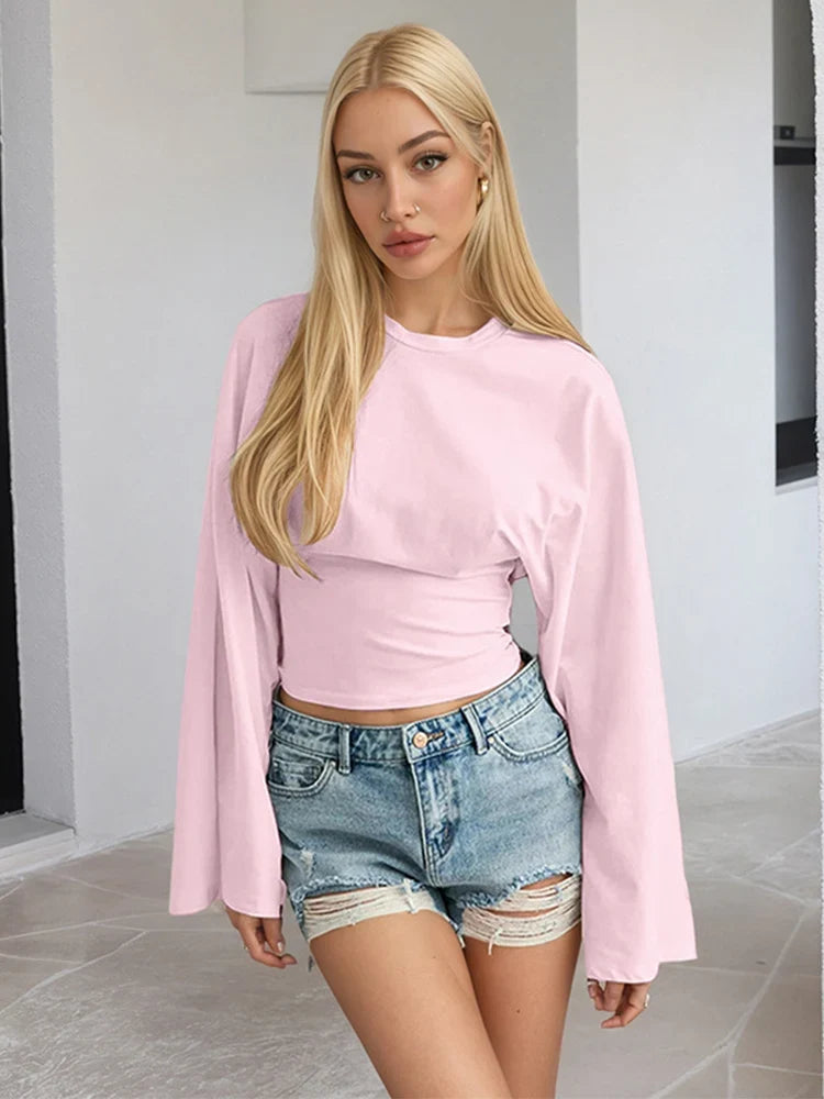 Street Sytle Flare Long Sleeve Cropped T-shirt