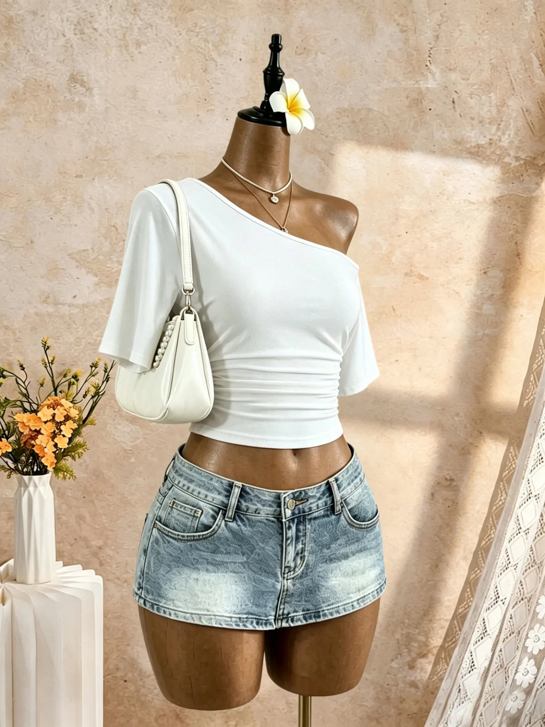 Y2K Solid White Casual Streetwear Goi
