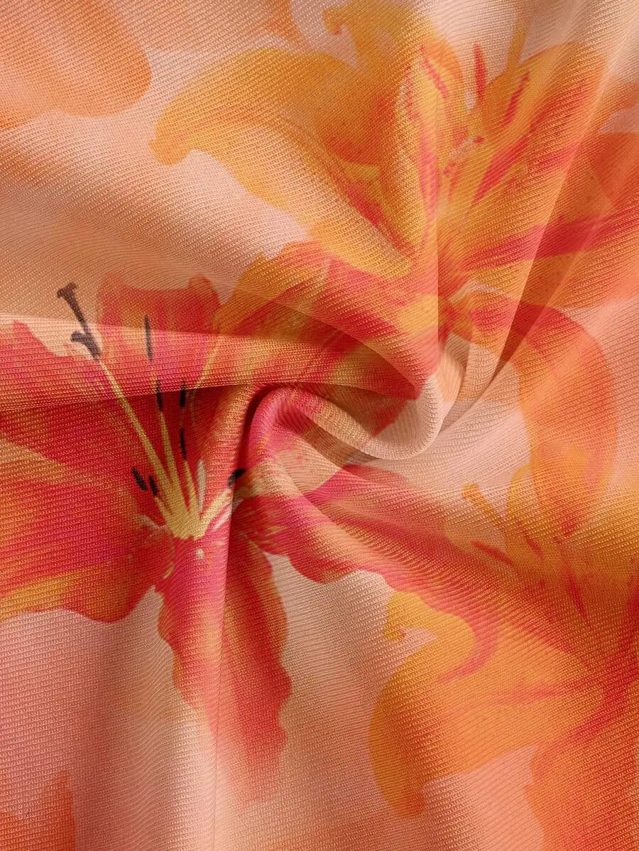 3 Pack Watercolor Lily Print Crop Cami Top