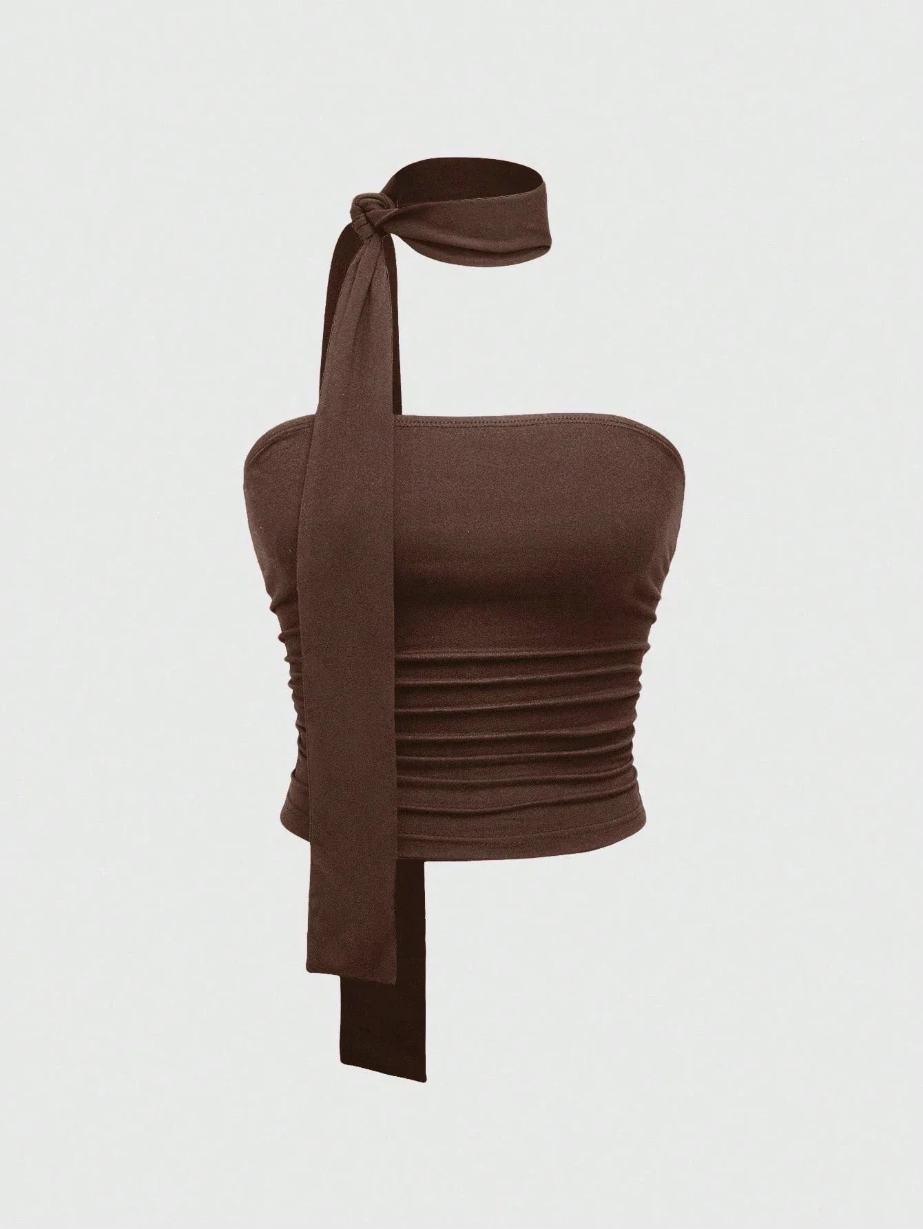 Women's Casual Slim Fit Pleating Waist Neck Belt Off Shoulder Bandeau Top