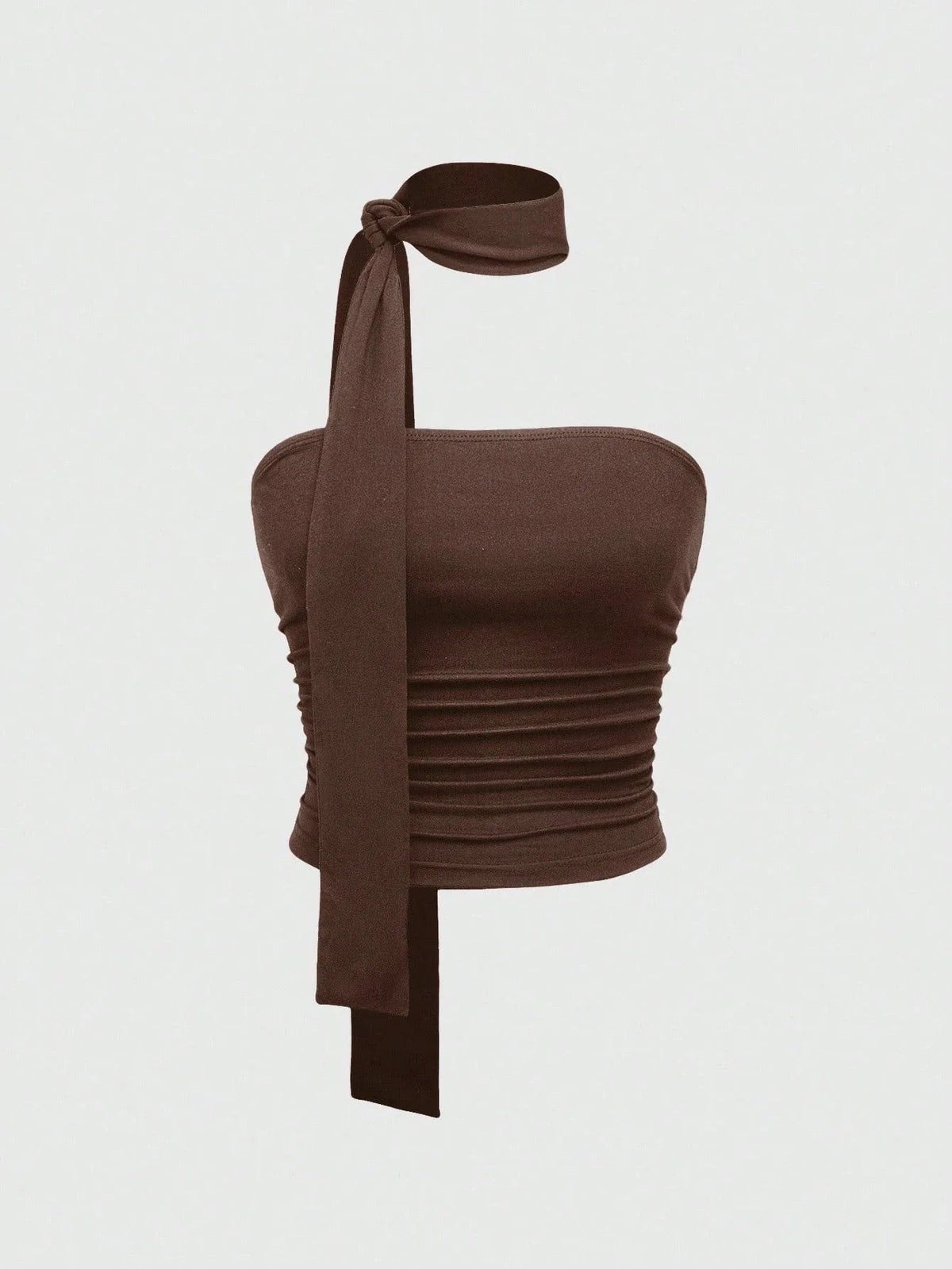 Women's Casual Slim Fit Pleating Waist Neck Belt Off Shoulder Bandeau Top