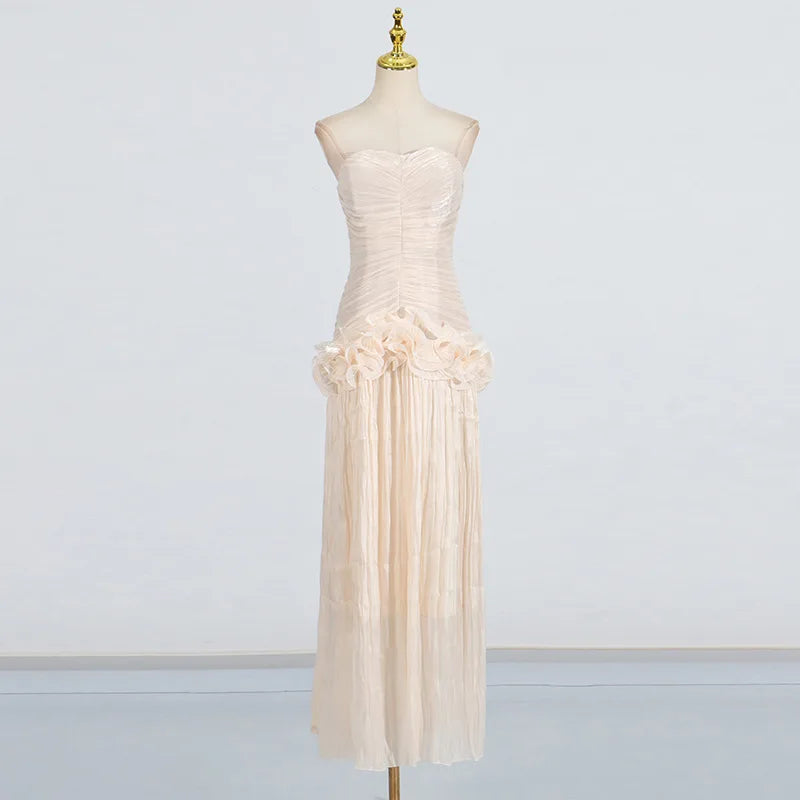 Elegant Solid Color Spliced Folds Slim Dress
