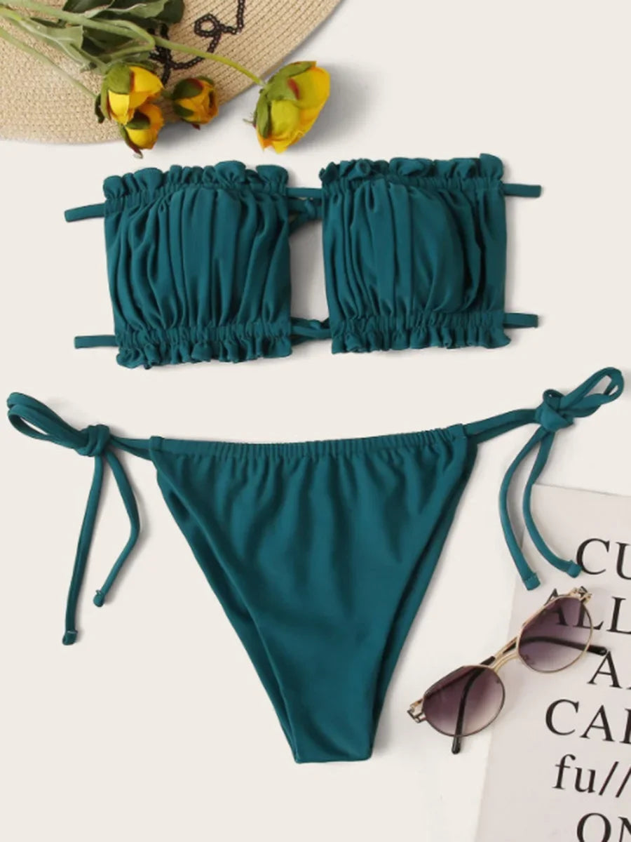 Tie Dye Pleated Ruffled Bikini