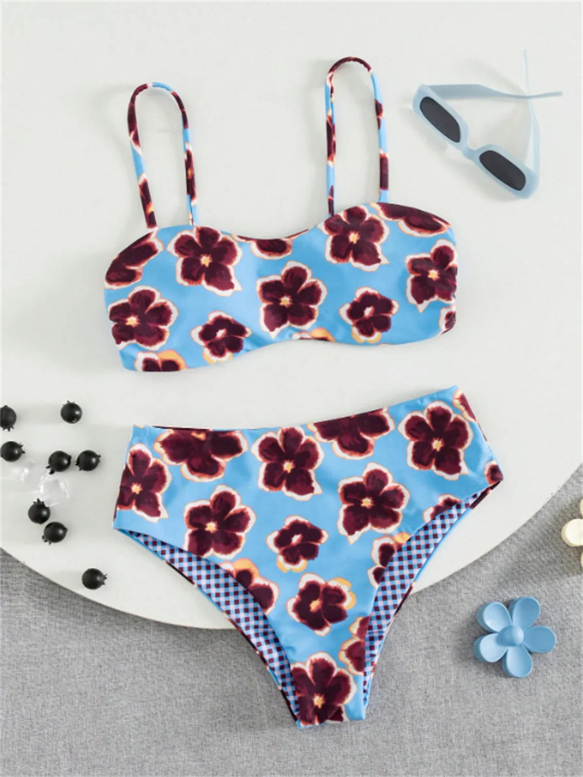 Sexy Purple Floral Print Bikini Set