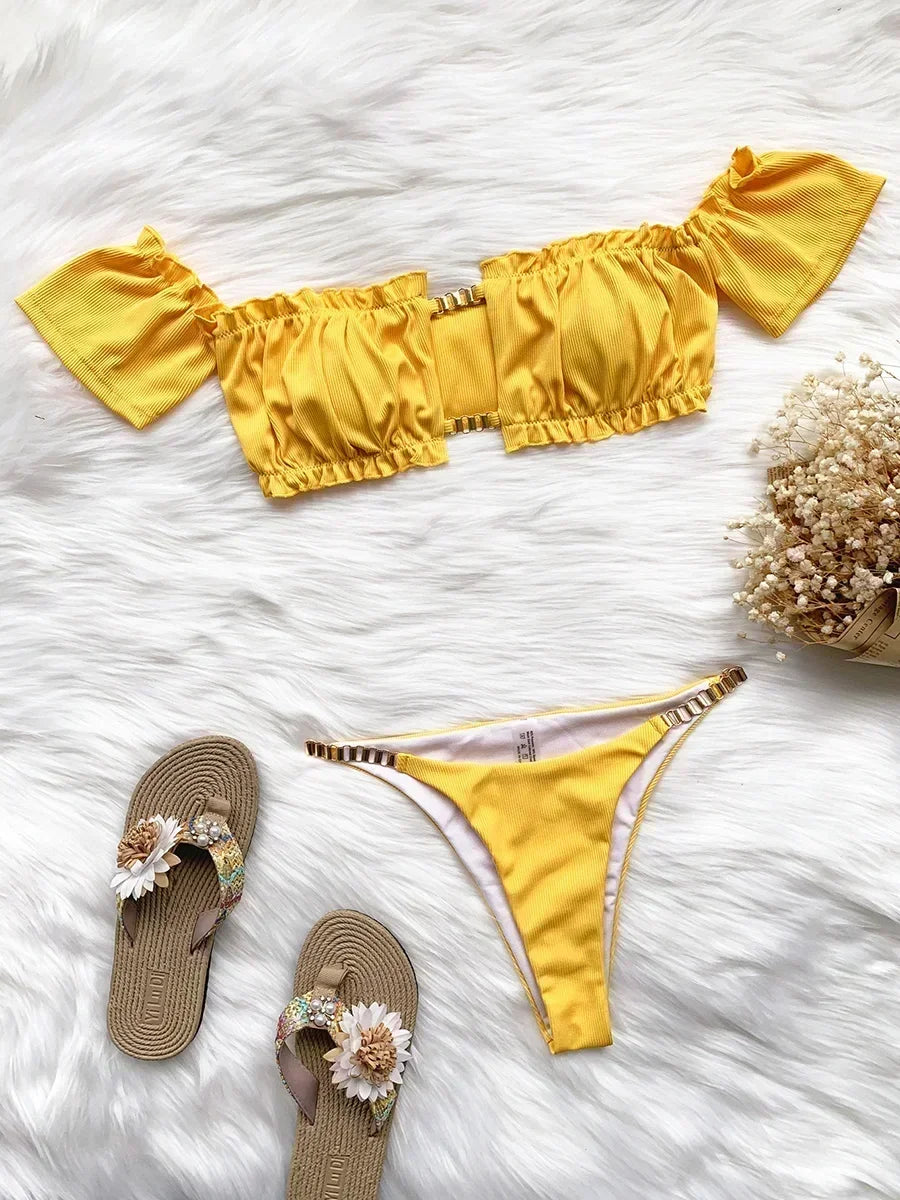 Cherry Print Off Shoulder Bikini