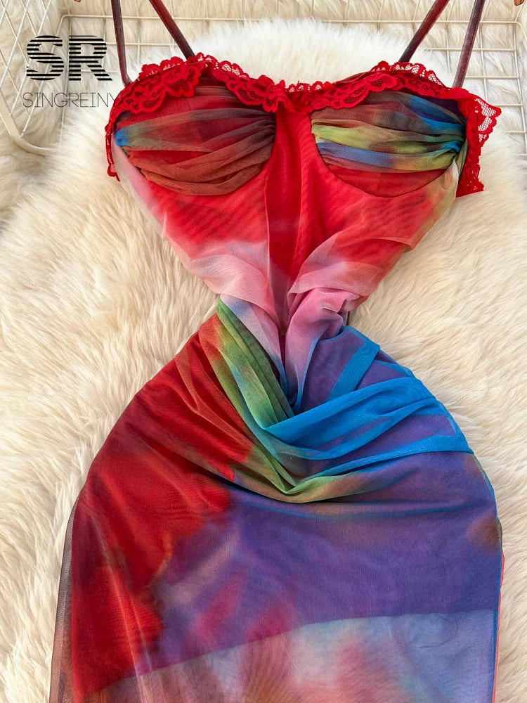 Colorful Gradient Mesh Dress