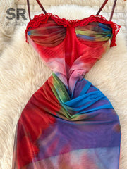 Colorful Gradient Mesh Dress