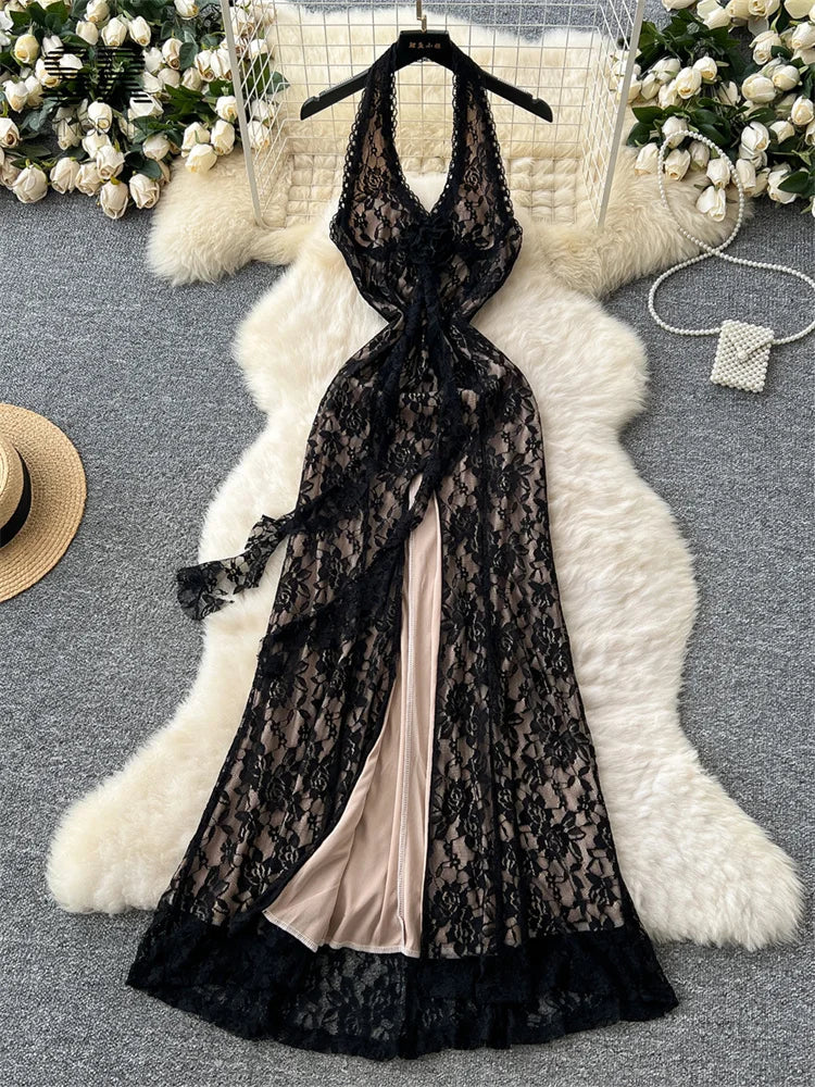 Sexy Lace Halter Long Dress