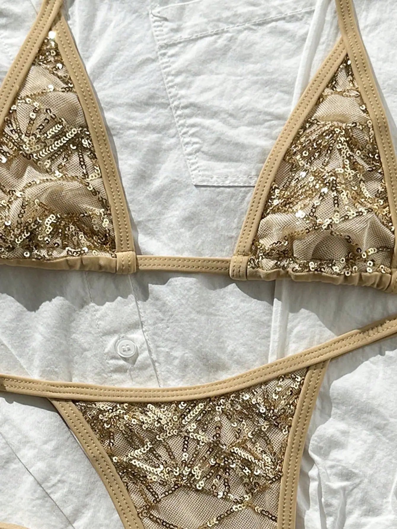 Sexy Sequin Khaki Micro Bikini