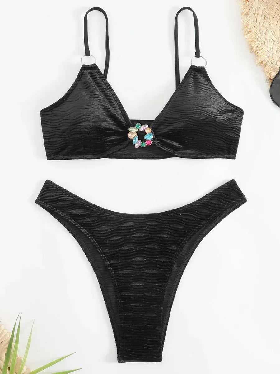 Sexy Velvet Crystal Diamond Bikini