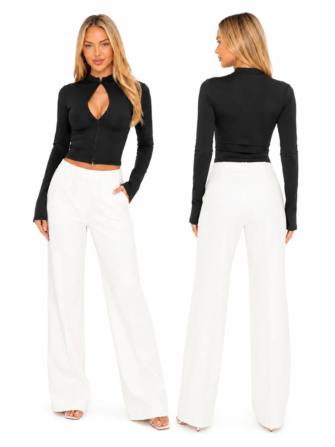 Keyhole Cutout Long Sleeve Crop Top